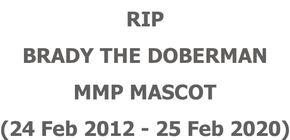 RIP BRADY THE DOBERMAN MMP MASCOT (24 Feb 2012 - 25 Feb 2020)